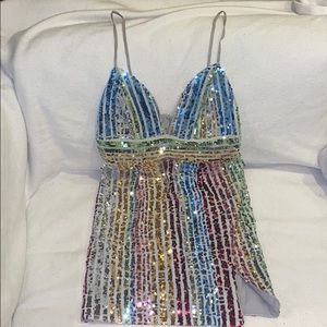 Saylor Short Rainbow Multicolor Sequin Dress